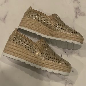 Gold rhinestone espadrille loafers
